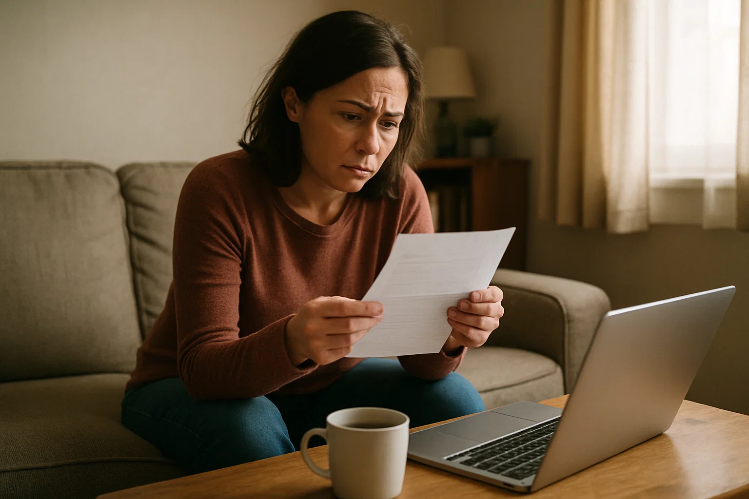 Person looking concerned at home after missing IVA payments, reflecting the consequences of breaching an IVA.