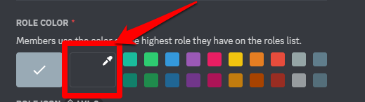 Screenshot showing how to set custom Discord role colors