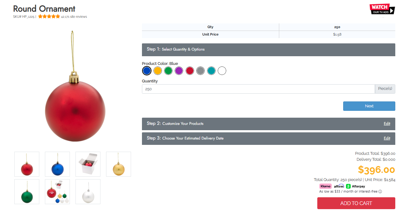 Ordering Christmas Ornaments from Imprint