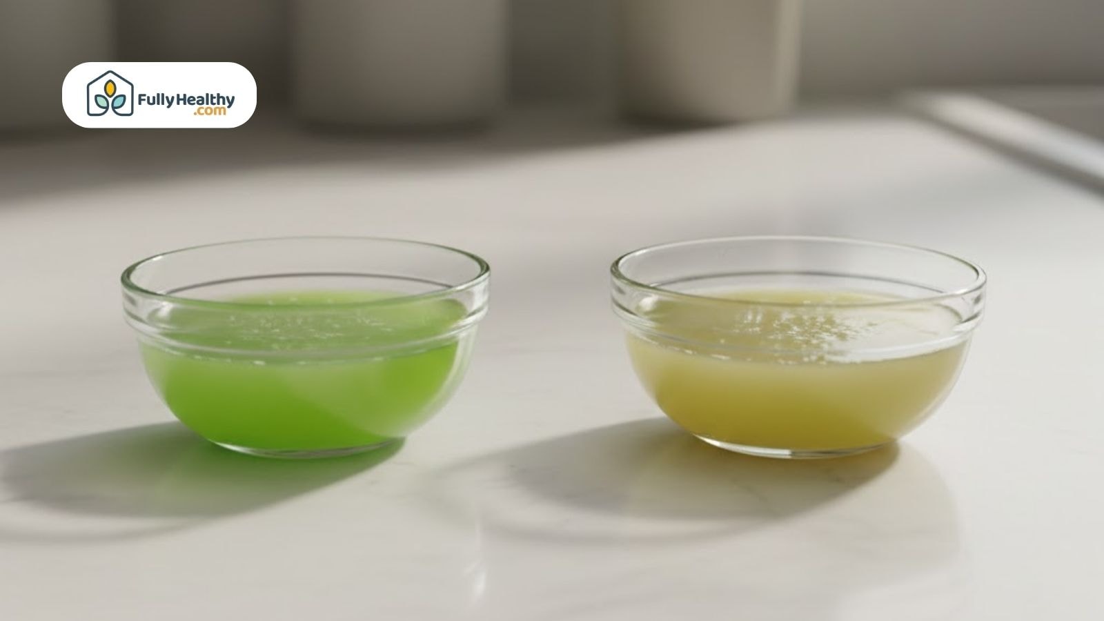 Comparison of fresh lime juice vs spoiled lime juice in glass bowls.