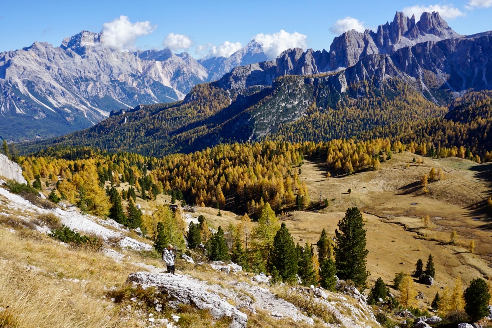 Fall colors in the mountains outside Cortina D'Ampezzo, the Dolomites, Italy