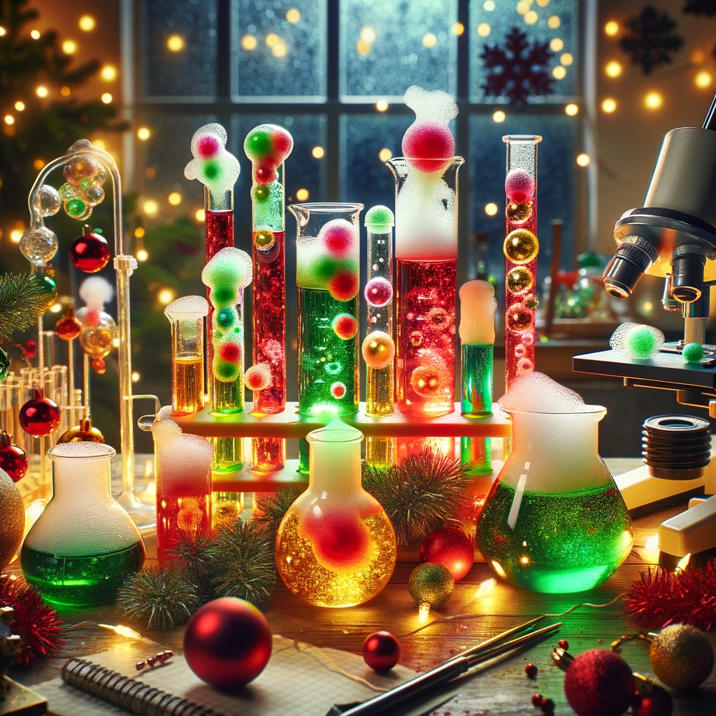 A festive christmas science experiment with colorful chemical reactions