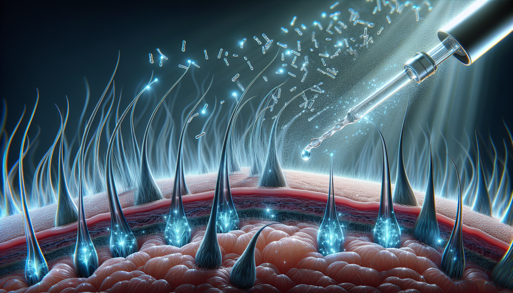 Illustration, die den Wirkungsmechanismus eines Augenbrauenserums darstellt