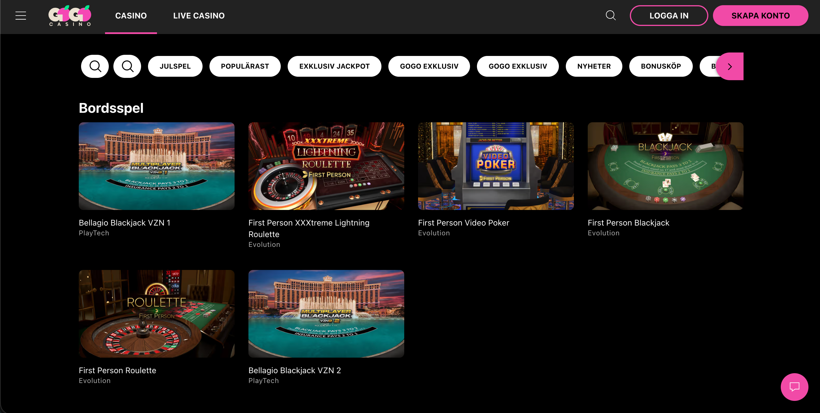 gogo casino bordsspel