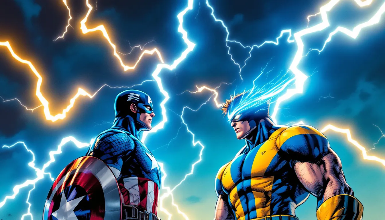 Captain America and Cyclops strategizing their next moves in a battle.