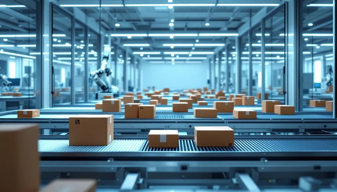 A mail handling service with packages being sorted.