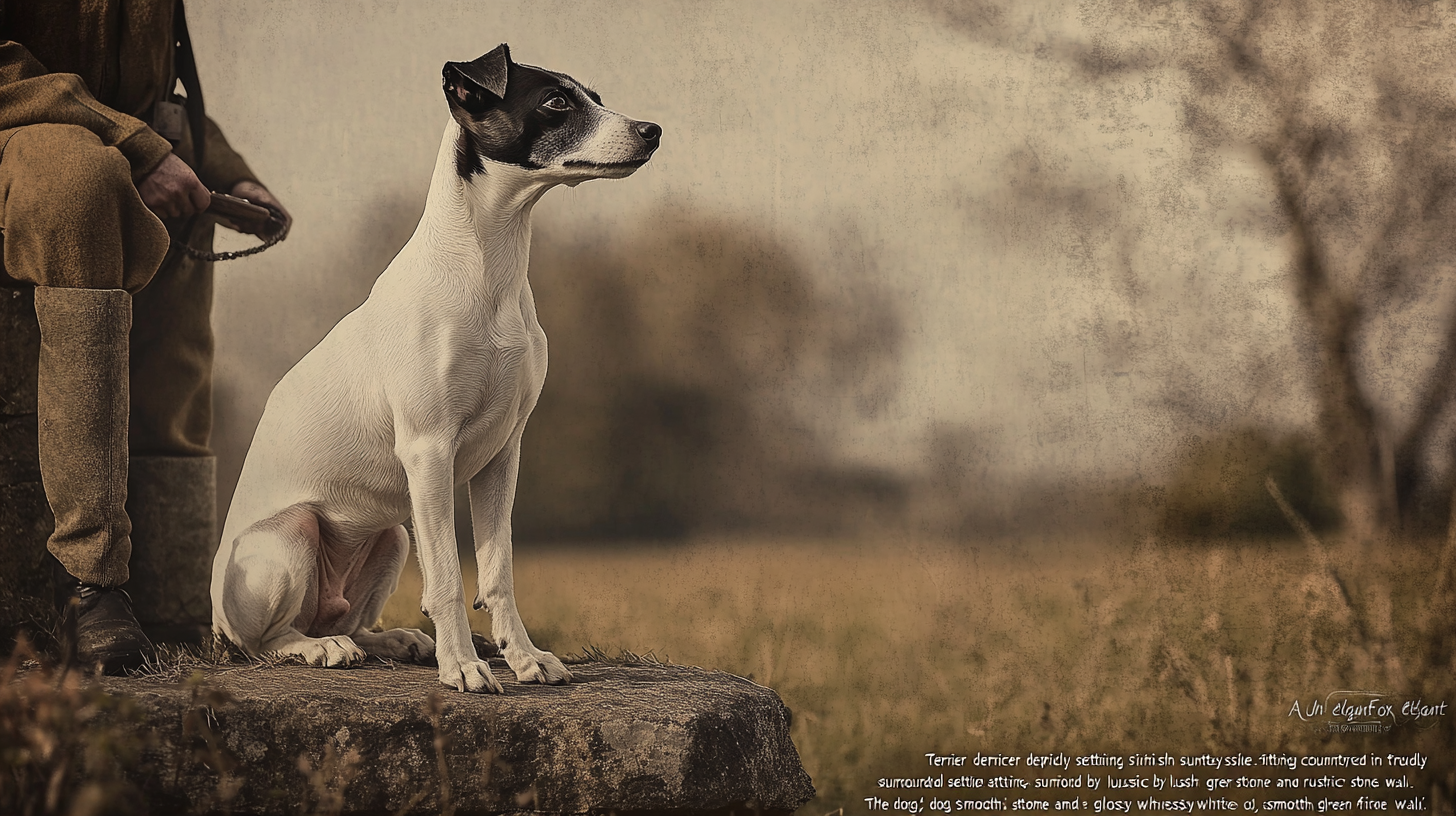 An historical image of a Smooth Fox Terrier and a hunter in 18th century England