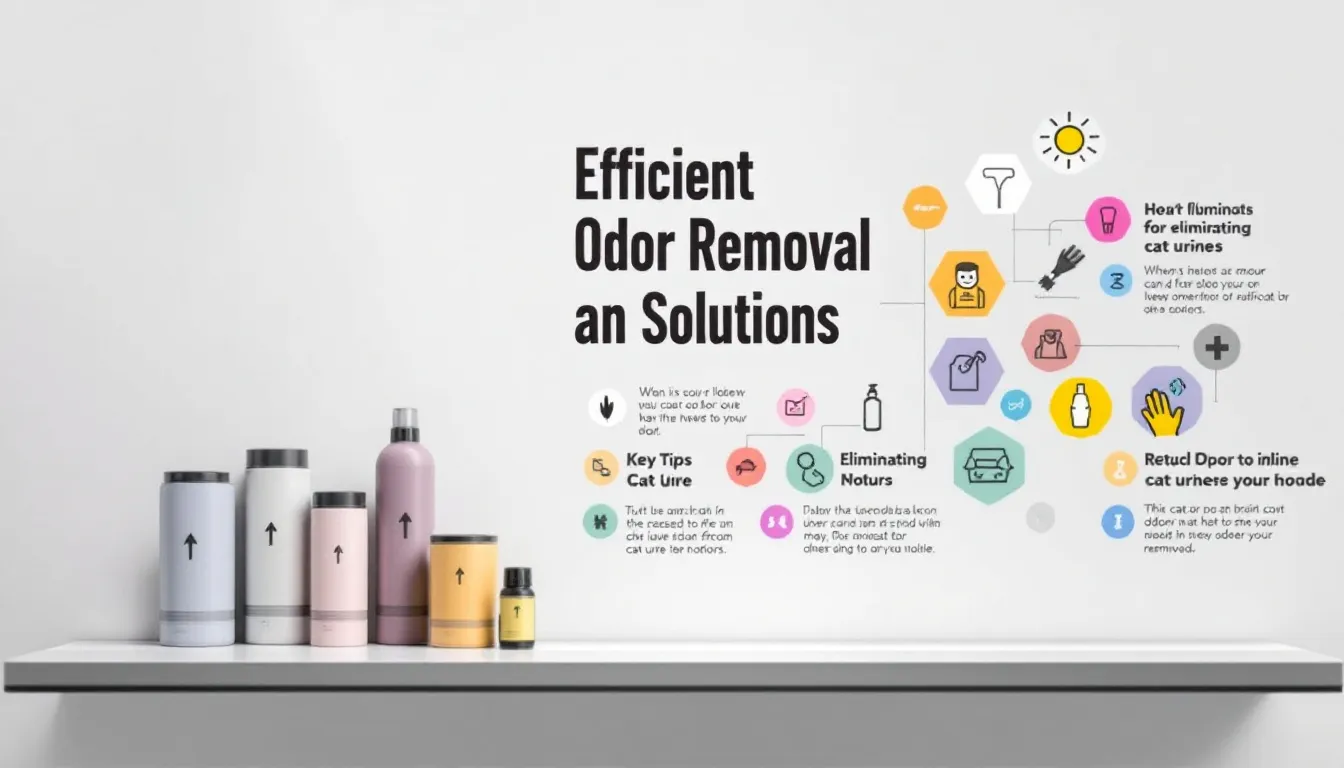 Specialized products for cat urine odor removal displayed on a shelf.