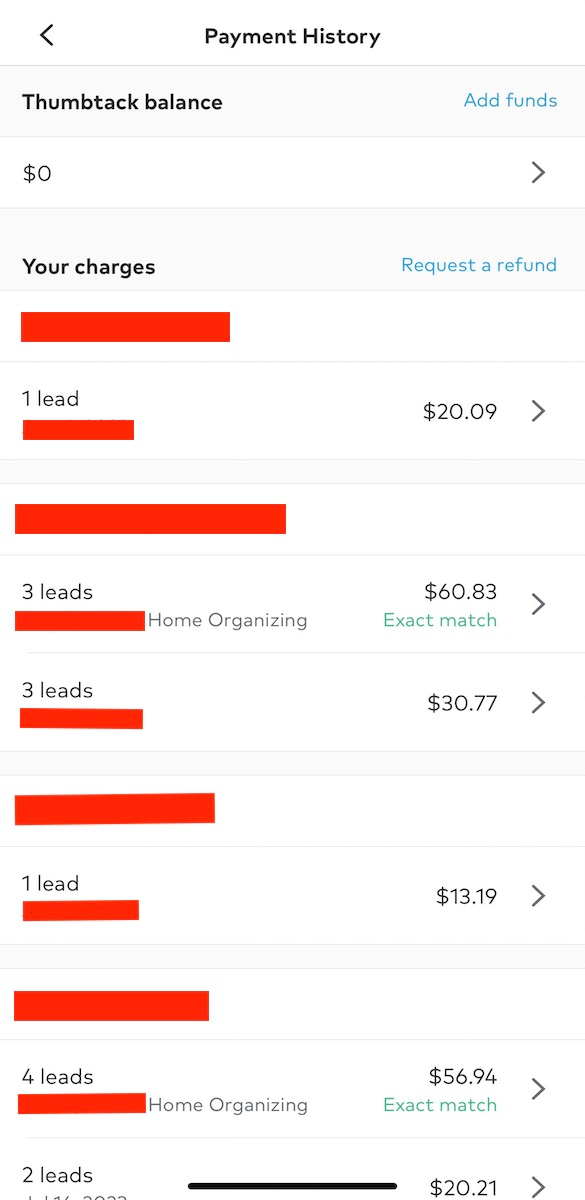 Thumbtack Lead Costs