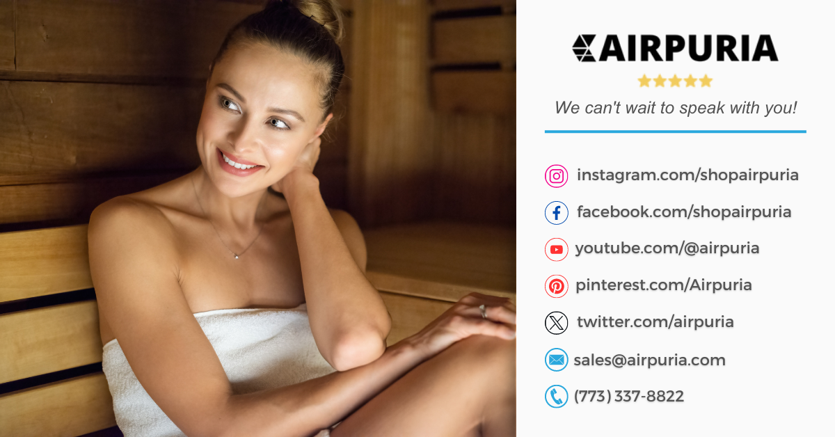 An image of a happy person in one of the modern traditional Finnish saunas from Airpuria.