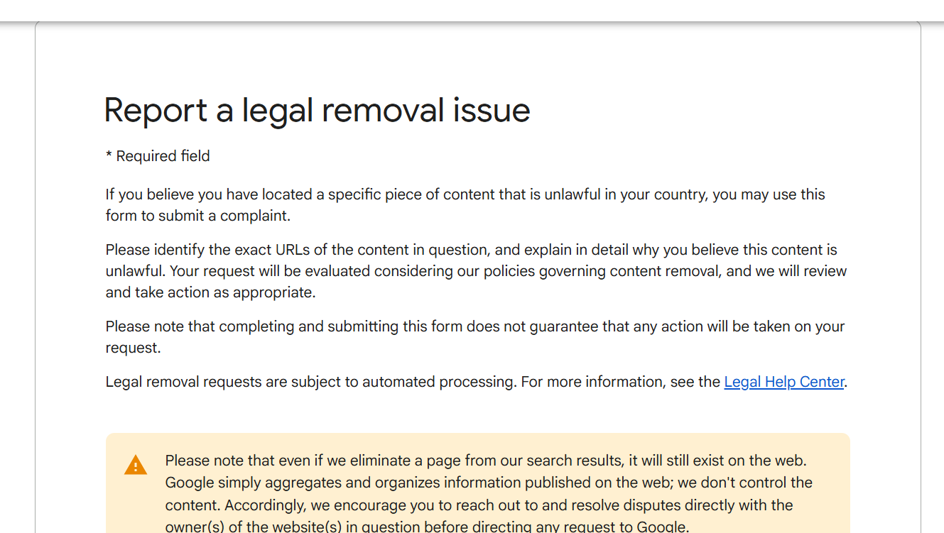 removed from google search