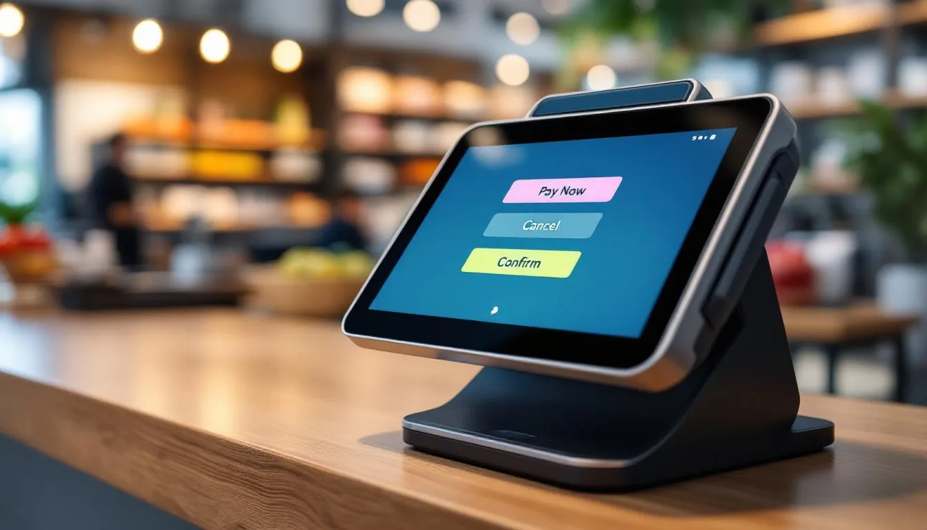 A modern payment terminal is shown on display, featuring various transaction options for accepting card payments, including credit and debit cards. This device is essential for businesses looking to process payments efficiently and securely through a reliable payment gateway.