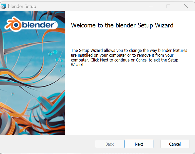 This is a screenshot of the installation blender setup wizard