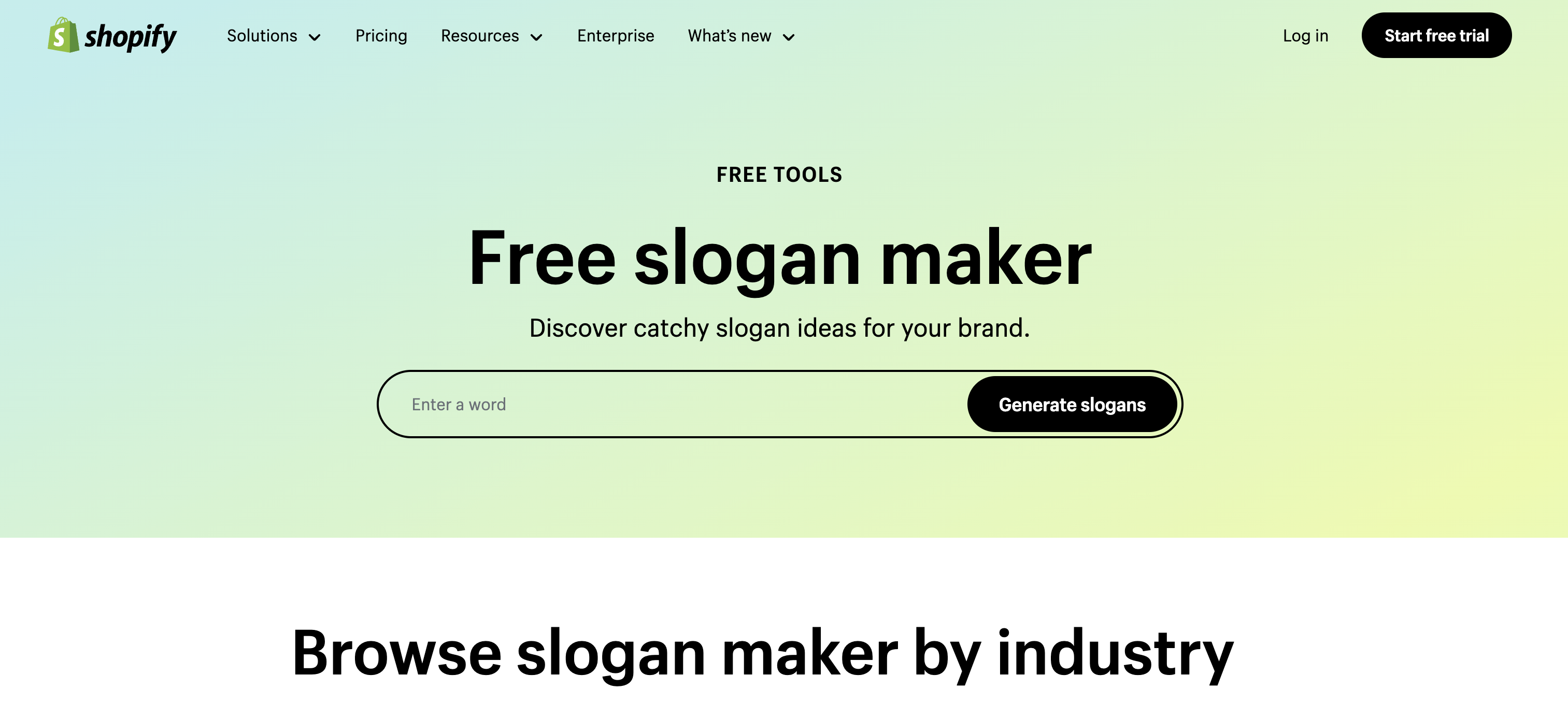 Screenshot of Shopify's free slogan generator. 