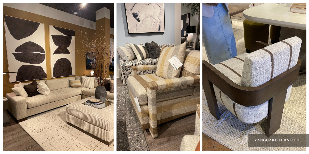 furniture designs with statement pieces like a cozy armchair and sofa in masculine prints and patterns that might be unexpected but are deeply personal