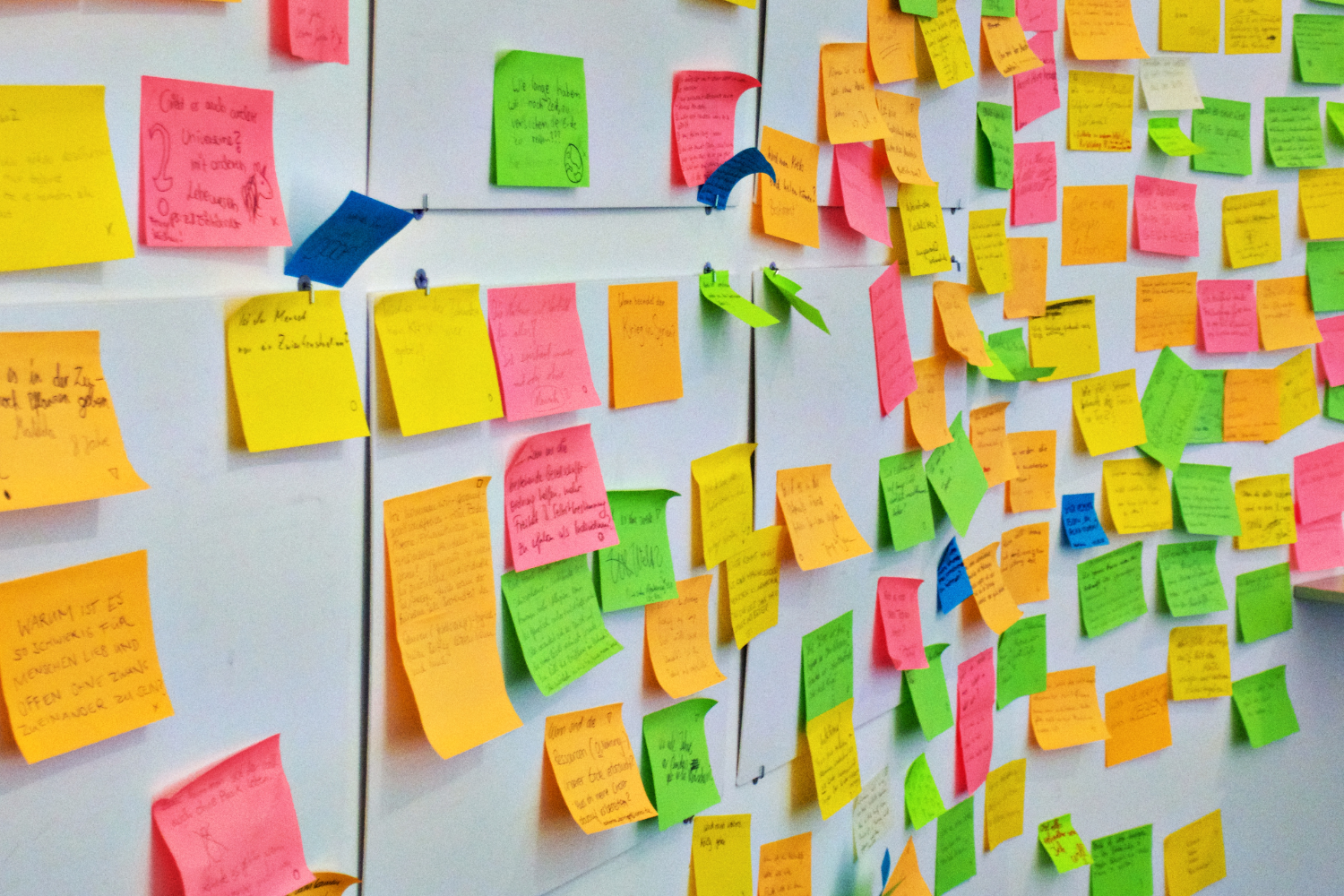 Sticky notes on white board.