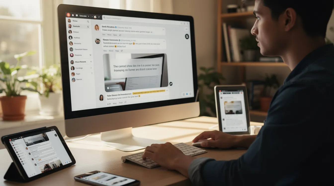 The image depicts a diverse group of Reddit users engaged in lively discussions on various topics within a subreddit, showcasing the platform's community-driven nature. In the background, elements representing legal services and advertising, such as a subtle depiction of law firms and ads, hint at the potential of Reddit ads for legal marketing and generating leads.