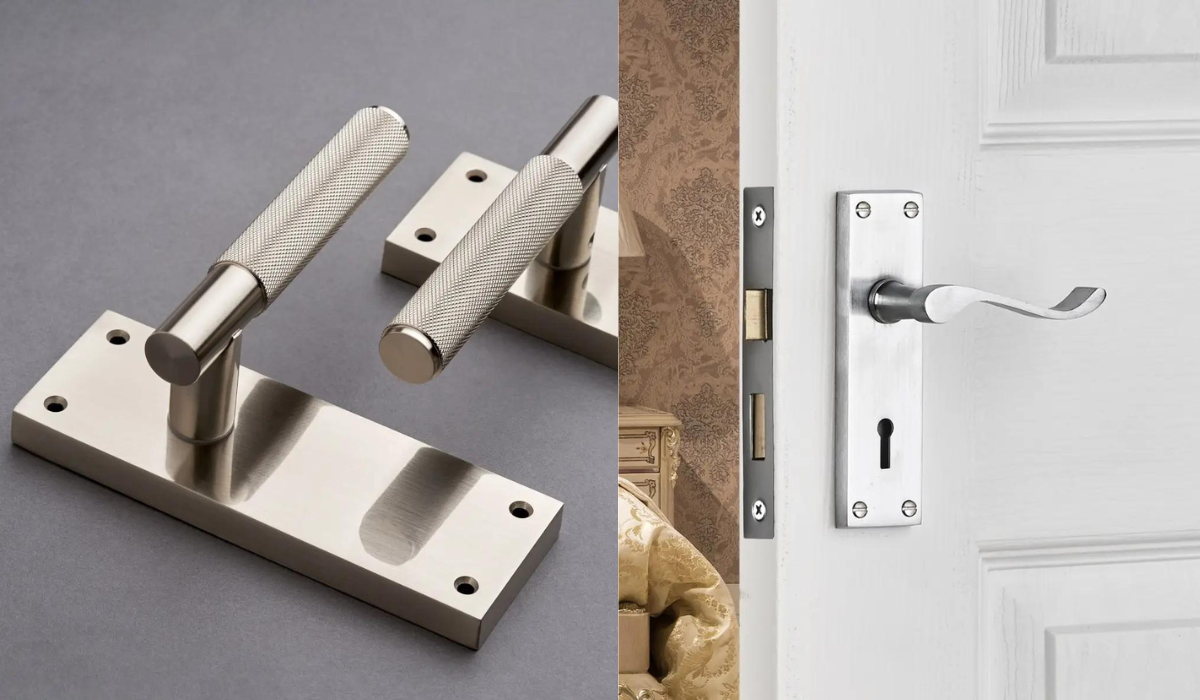 Interior door handle design styles - modern door handles in satin nickel and traditional door handle in satin chrome