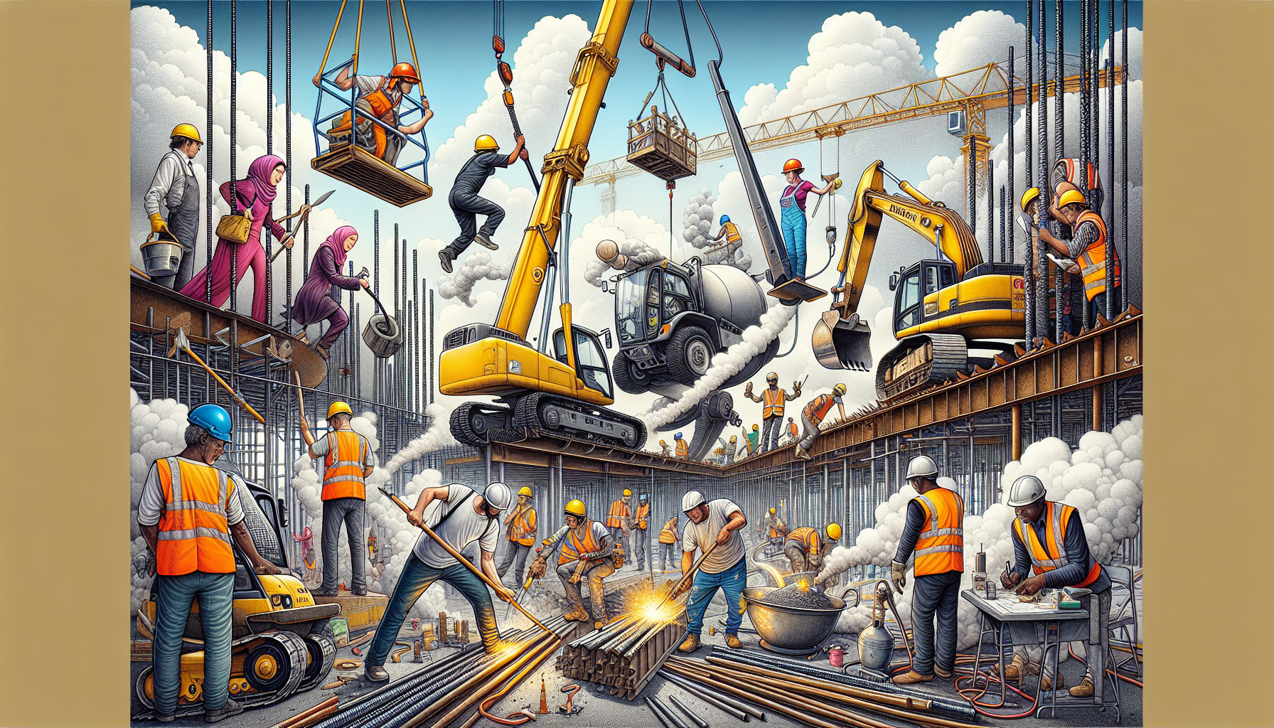 Ilustração de canteiro de obras na indústria da construção