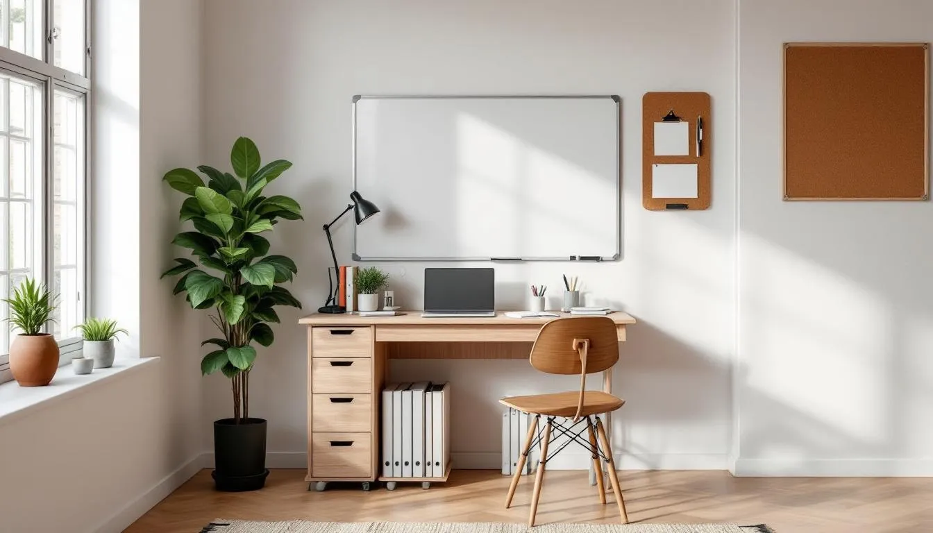 The image depicts a well-organized study space featuring a sturdy kids desk that effectively utilizes storage solutions, including drawers and a hutch, to create a functional area for children to work diligently on homework, drawing, and reading. The room is designed to inspire creativity and focus, making it a perfect environment for kids to play and learn.