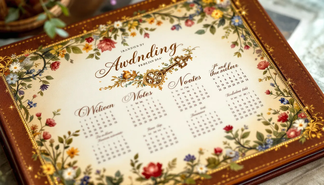 A calendar marked with wedding dates and notes for bookings.