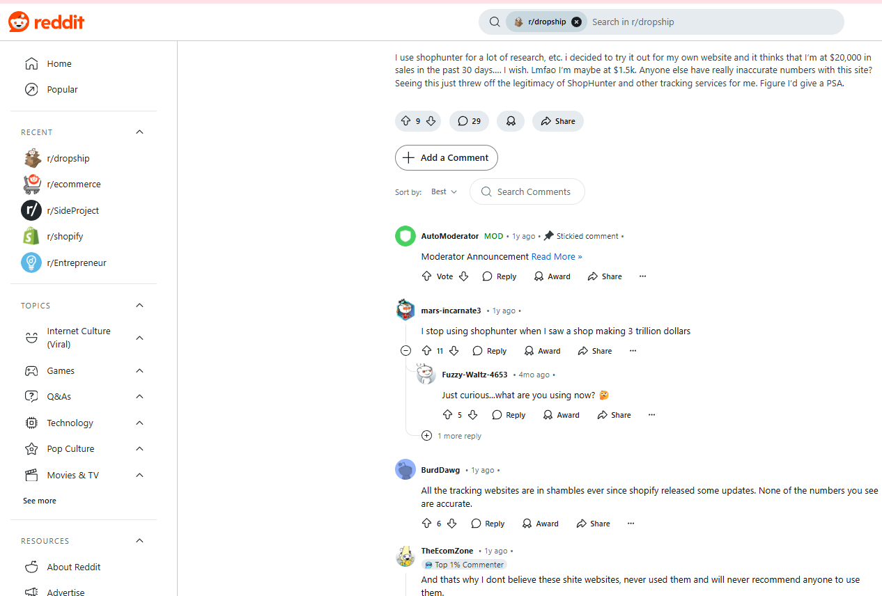 reddit about shophunter discussion