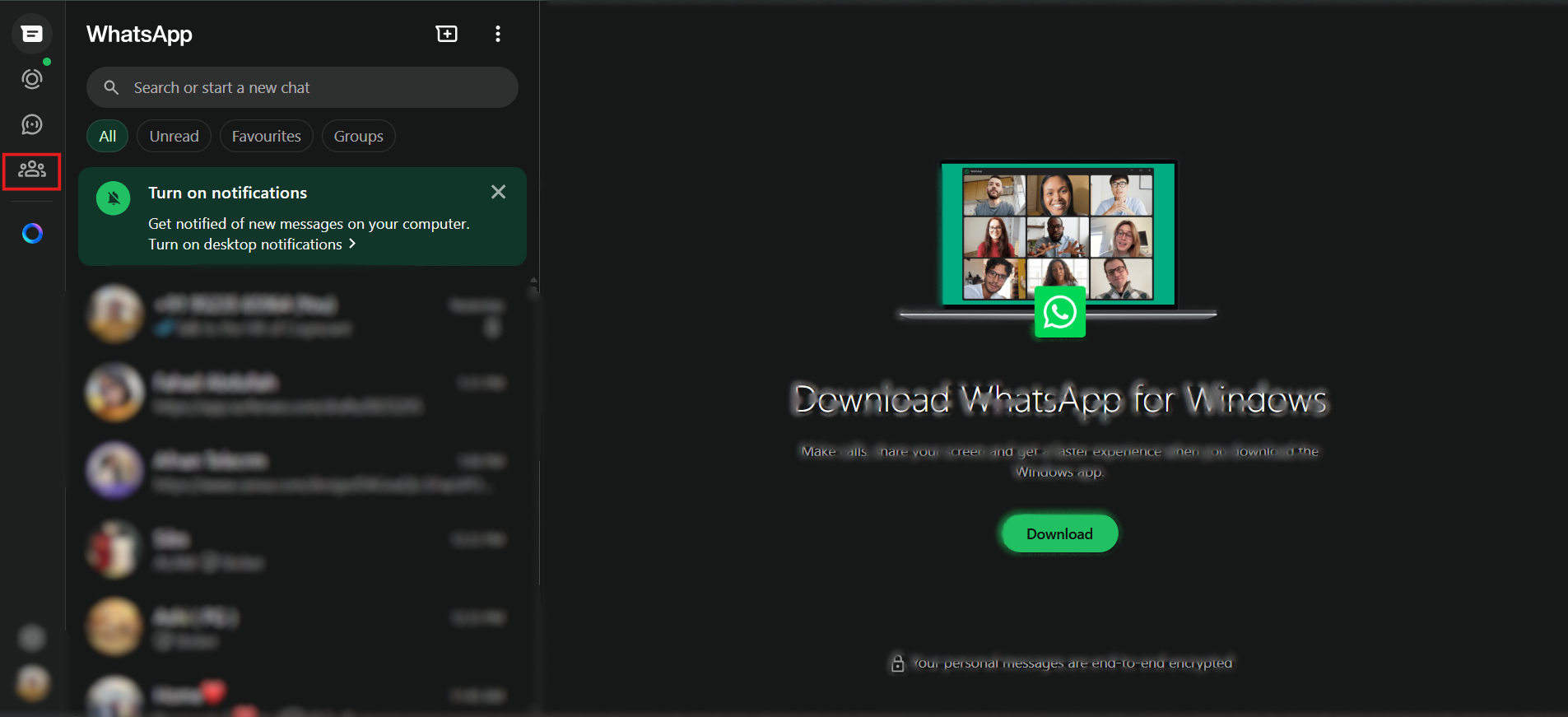 Communities icon on whatsapp web