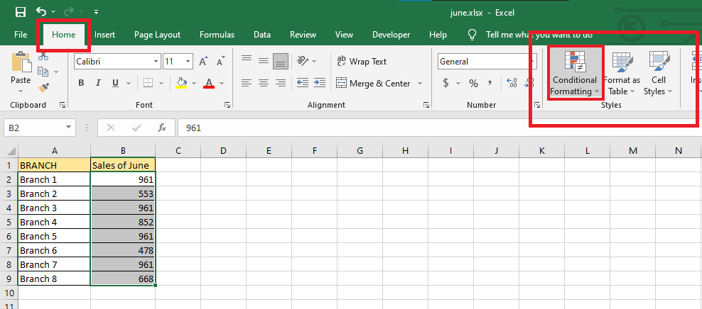 In the Formatting Style, Choose Conditional Formatting.