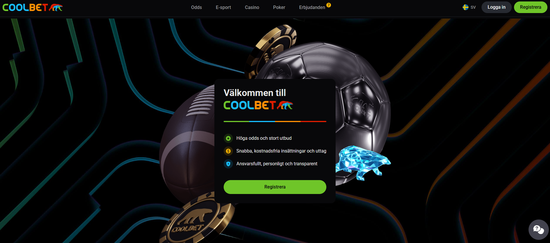 Coolbet startsida med registrering.