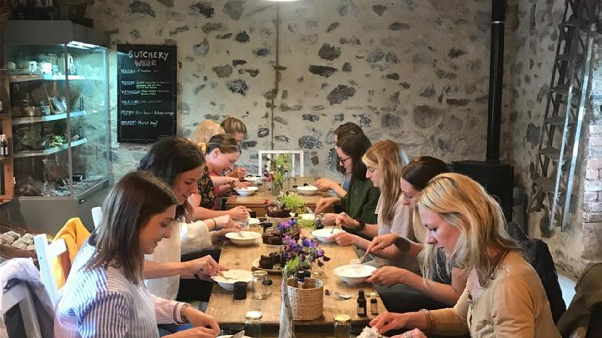 Poele enjoying the cafe at Broughammon farm