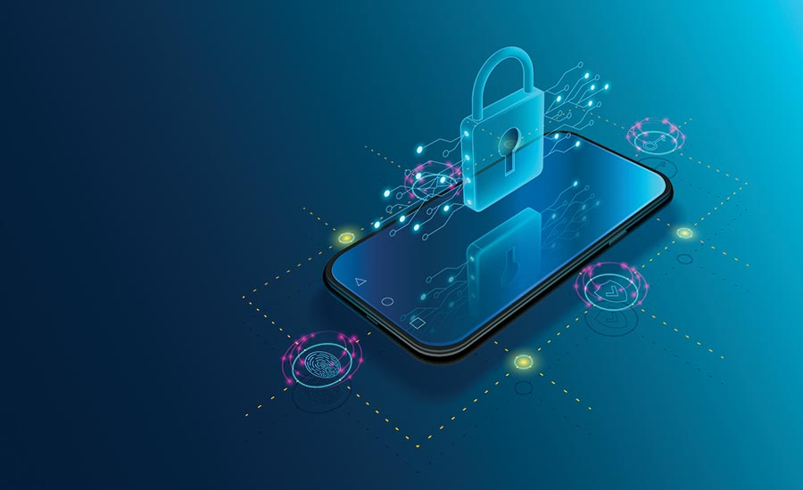 A phone with best practices for smartphone security like multi factor authentication, and download apps on company network