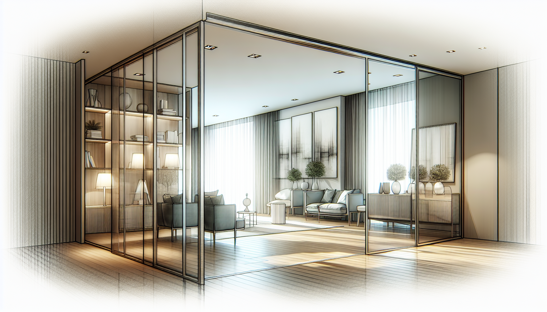 Illustration of modern interior with sliding doors