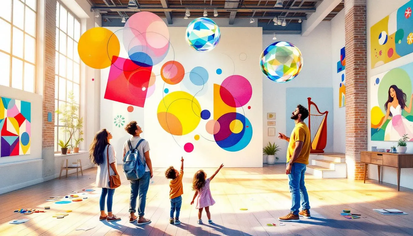 A family enjoying a visit to a family-friendly art gallery in Dublin.