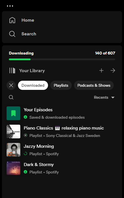 All saved playlists, albums and podcast are here