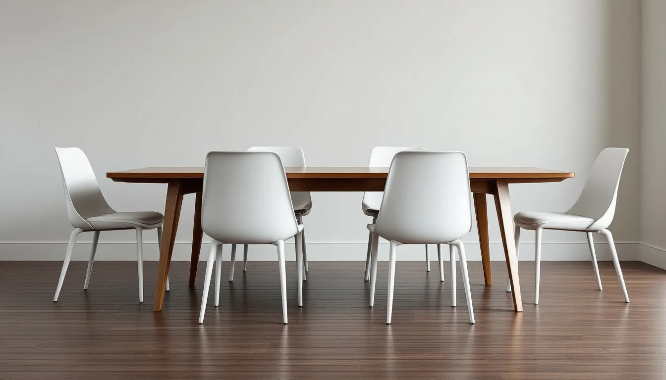 A stylish display of high-quality white dining chairs available for purchase.