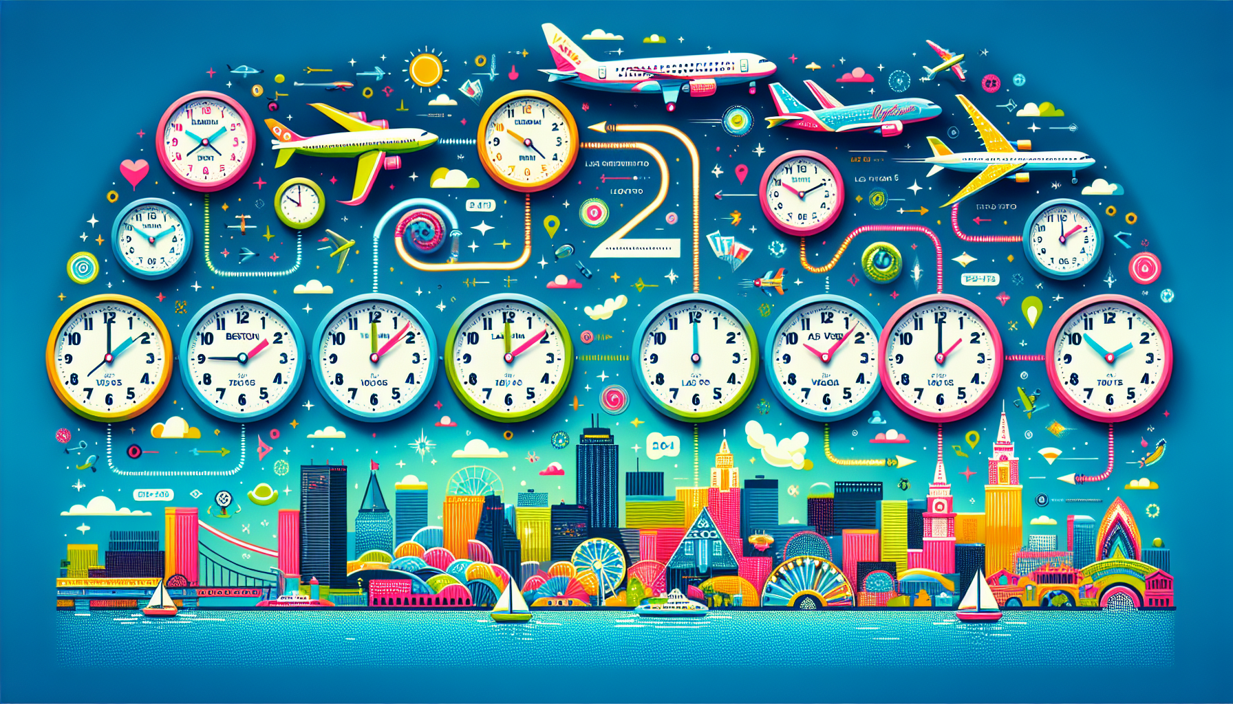 An illustration showing flight time from Boston to Las Vegas.