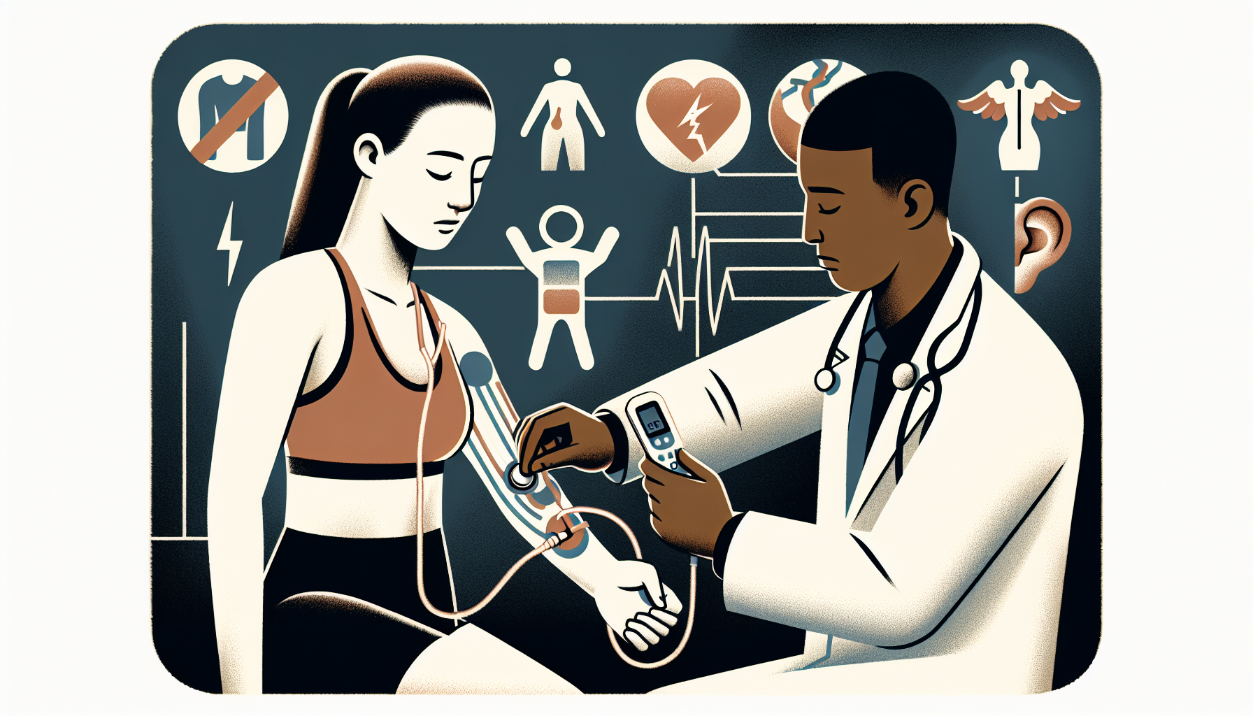 Illustration of safety considerations when using a TENS unit for tennis elbow