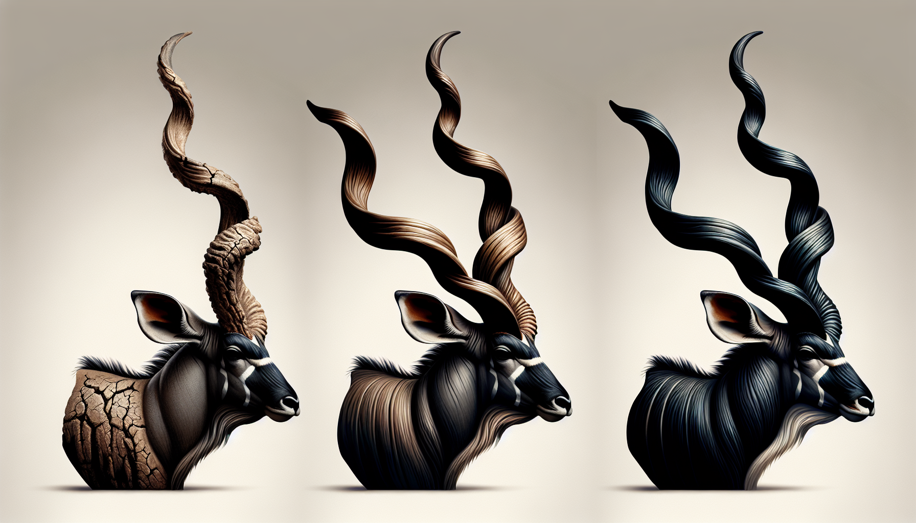 Kudu Horns Wholesale | Artistic illustration of polished kudu horns