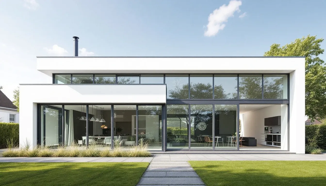 Een modern Nederlands huis met K-Vision kozijnen, die zich onderscheiden door hun slanke vormgeving en uitstekende isolatiewaarden. De kunststof kozijnen bieden een eigentijdse uitstraling en zijn zowel geschikt voor nieuwbouw als renovatie, met een focus op energiezuinigheid en duurzaamheid.