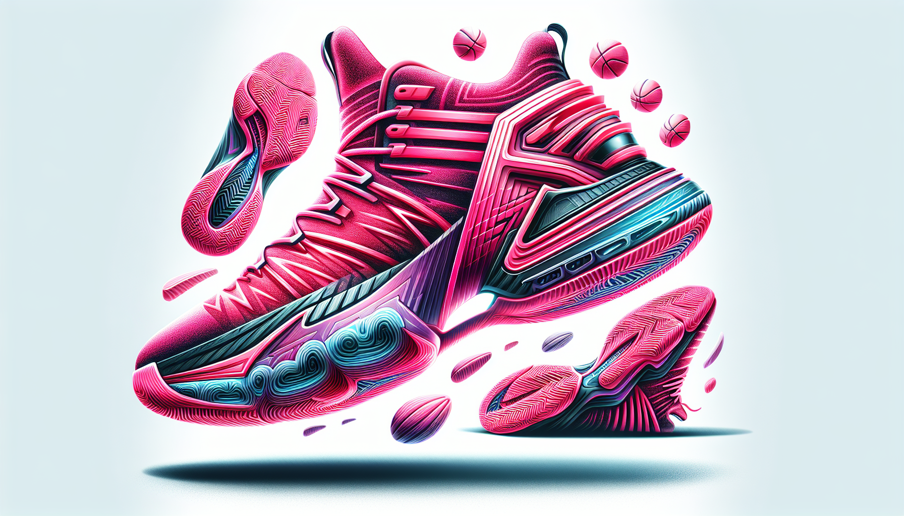 Illustration of features of pink basketball shoes