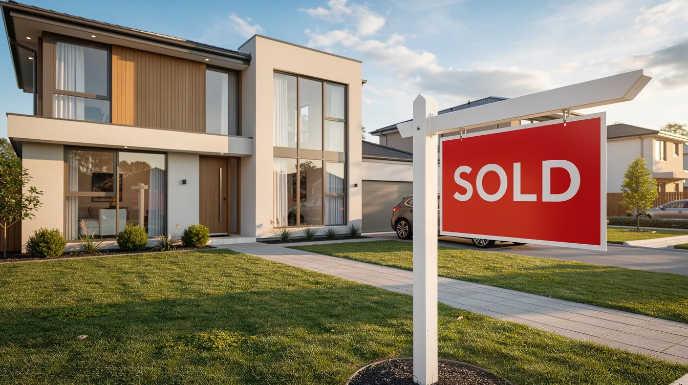 The image shows a modern residential property with a "Sold" sign prominently displayed in the front yard, indicating a successful real estate transaction. This visual represents the thriving market for real estate investors, highlighting the importance of effective financing options such as hard money loans and private money lenders in securing investment properties.