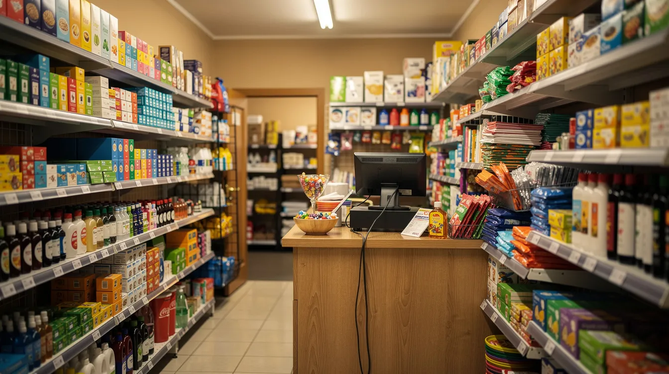 3dfd6691 8529 4d4c 82ae 5720d11e077d The image depicts a small retail shop interior featuring neatly arranged shelves filled with various products and a counter at the front. This cozy space reflects a company's financial health, where sales can contribute to operating income and cover debt payments effectively.
