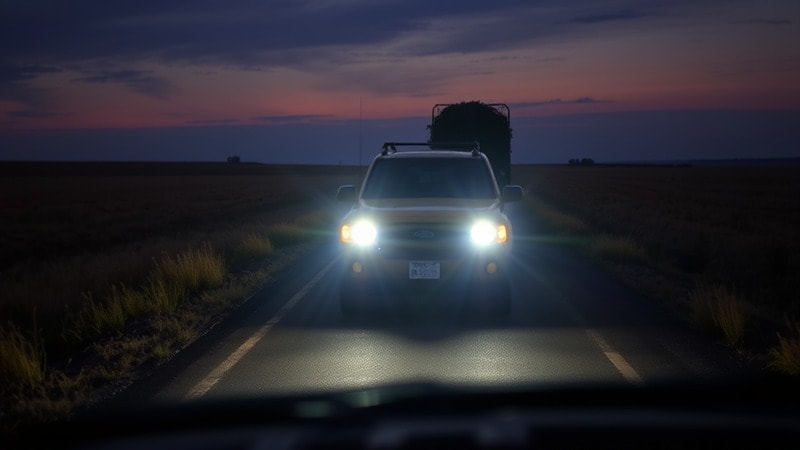 Car with high beam in a deserted area