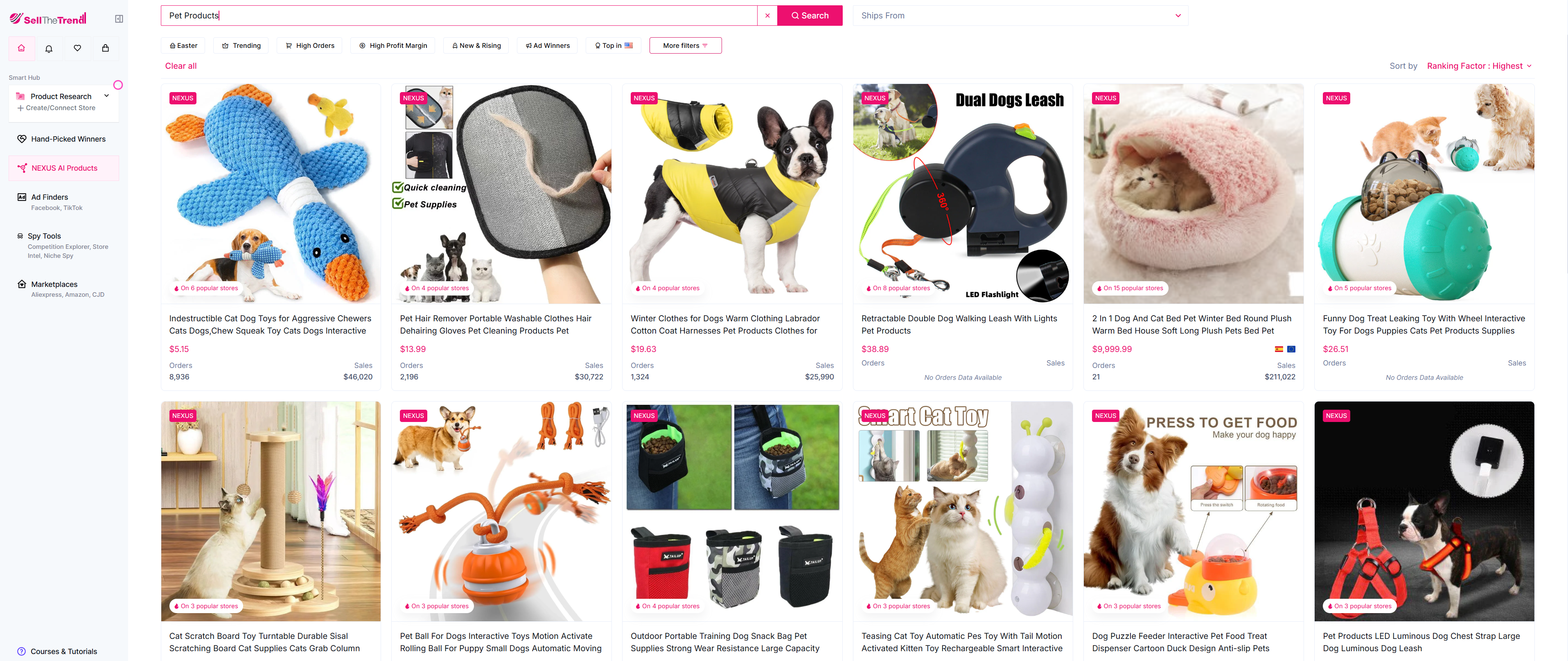 finding the best-selling items like pet t-shirts in the pet products category