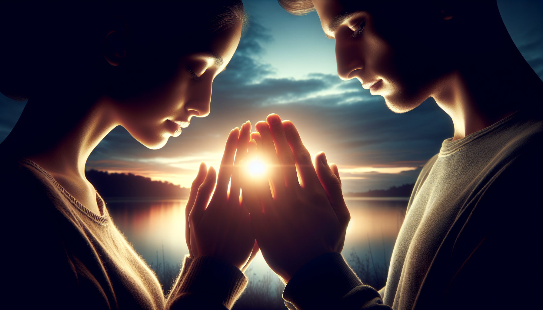 Two people holding hands and praying for a loved one's healing
