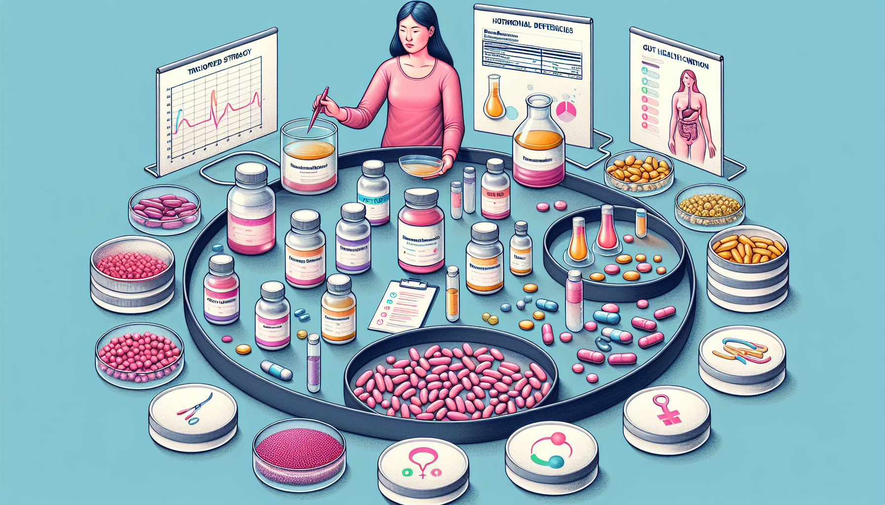 Illustration of personalized menopause supplement plan based on individual health tests