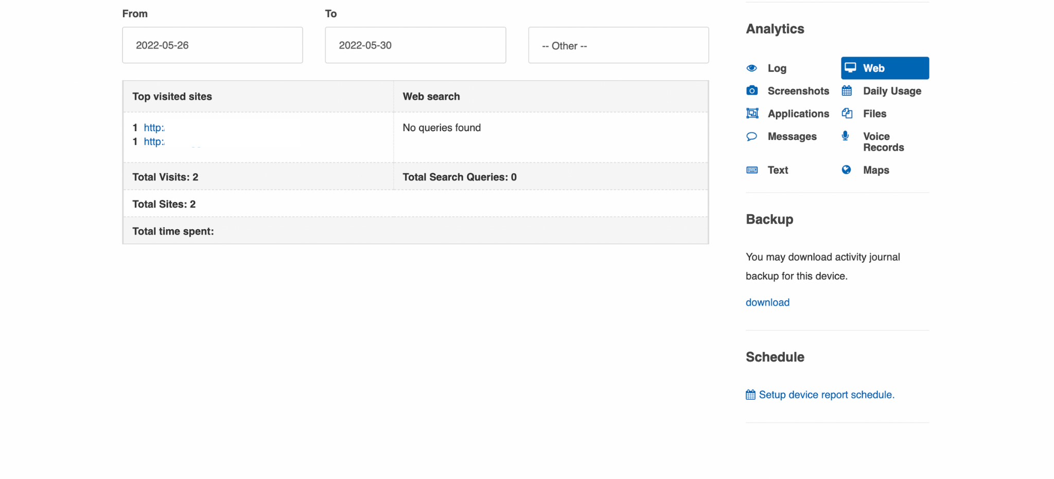 Web browser monitoring on KidLogger 