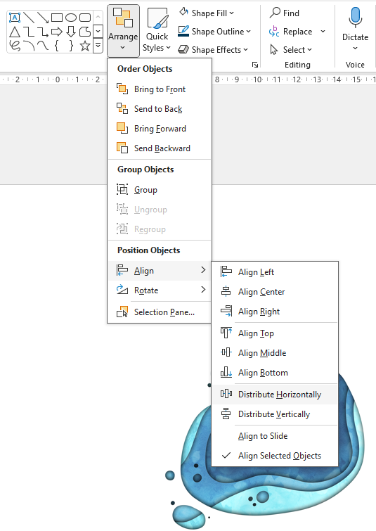 How to access alignment options to distribute shapes in PowerPoint