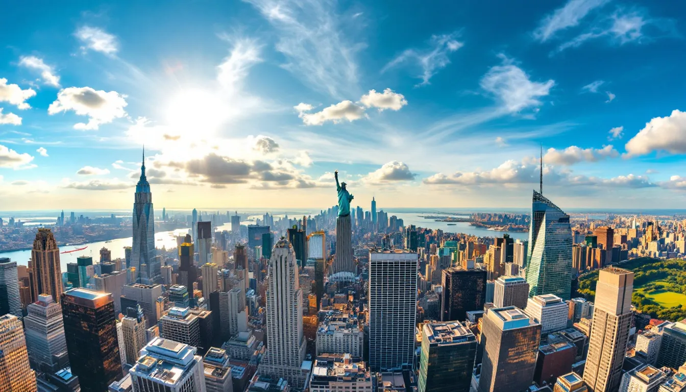 A panoramic view from the One World Observatory, offering breathtaking sights of New York City.