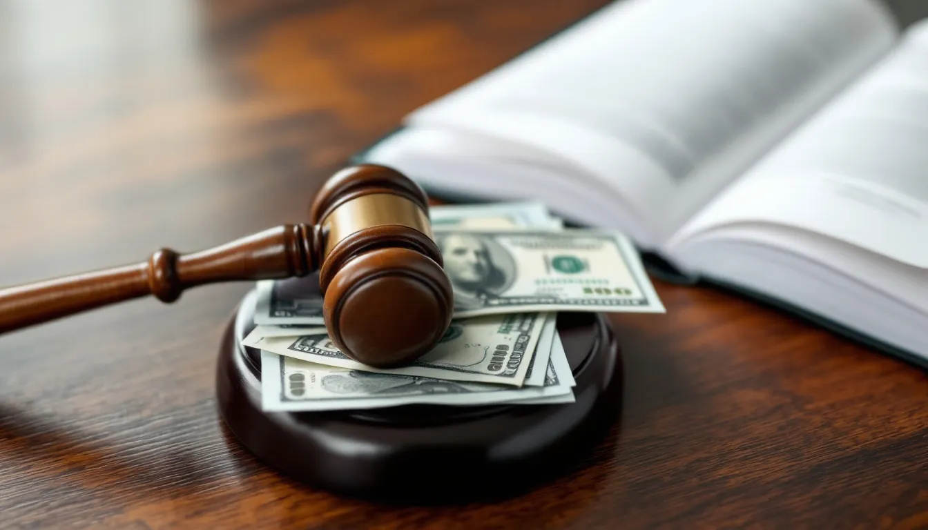 Een rechterlijke hamer ligt naast stapels geld en juridische documenten, wat de connectie tussen criminele activiteiten en witwassen benadrukt. Deze afbeelding symboliseert de strijd van het openbaar ministerie tegen georganiseerde criminaliteit en de juridische gevolgen van witwaspraktijken.